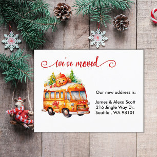 Christmas Gingerbread Bus We've Moved Holiday Postcard
