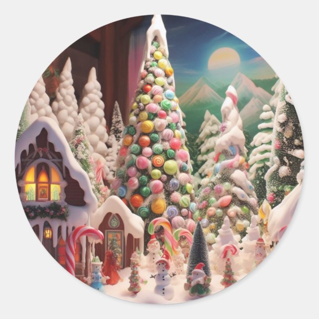 Christmas Gingerbread Candy Greeting Card Classic Round Sticker (Front)