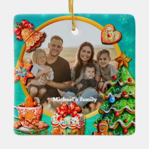 Christmas Gingerbread Candy House, and New Year Ce Ceramic Ornament