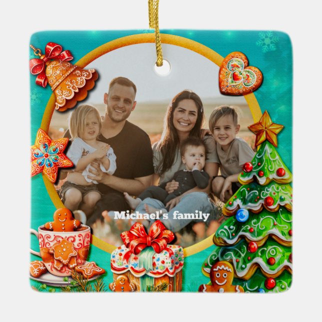 Christmas Gingerbread Candy House, and New Year Ce Ceramic Ornament (Front)