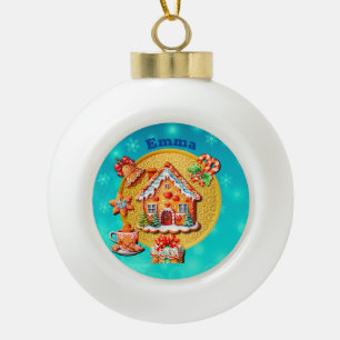 Christmas Gingerbread Candy House, and New Year Ceramic Ball Christmas Ornament