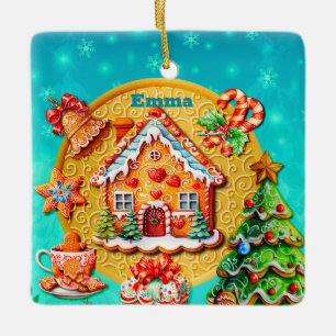 Christmas Gingerbread Candy House, and New Year Ceramic Ornament