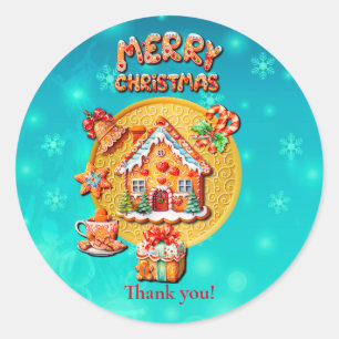 Christmas Gingerbread Candy House, and New Year Classic Round Sticker