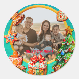 Christmas Gingerbread Candy House, and New Year Classic Round Sticker