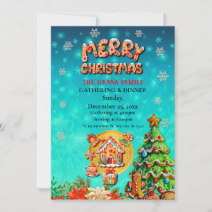 Christmas Gingerbread Candy House, and New Year In Invitation