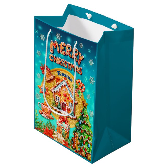 Christmas Gingerbread Candy House, and New Year Medium Gift Bag (Front Angled)