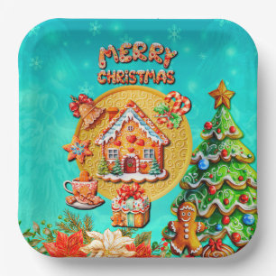 Christmas Gingerbread Candy House, and New Year Paper Plate