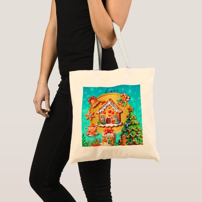 Christmas Gingerbread Candy House, and New Year Tote Bag (Front (Product))