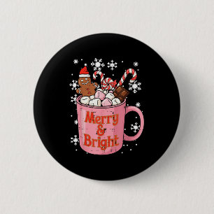 Christmas Gingerbread Cocoa Merry Bright Xmas Wome 6 Cm Round Badge