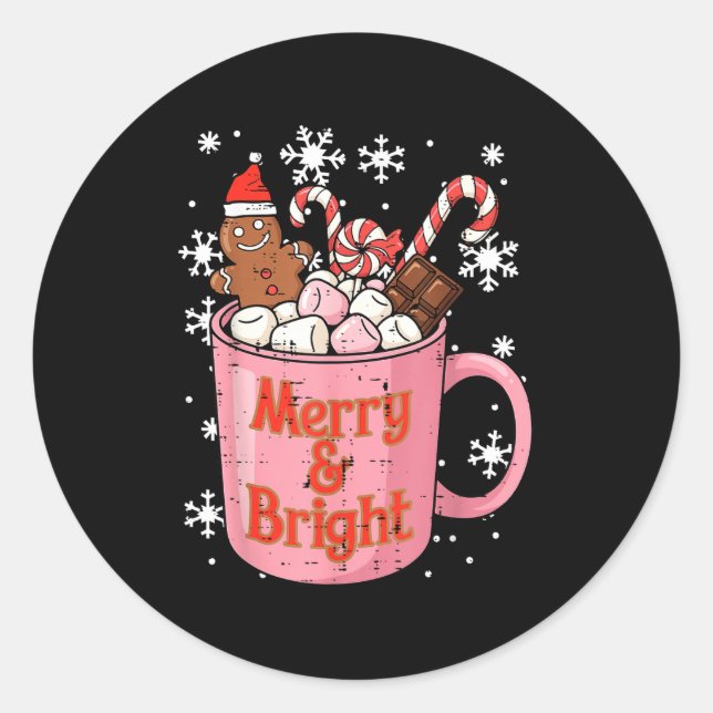 Christmas Gingerbread Cocoa Merry Bright Xmas Wome Classic Round Sticker (Front)