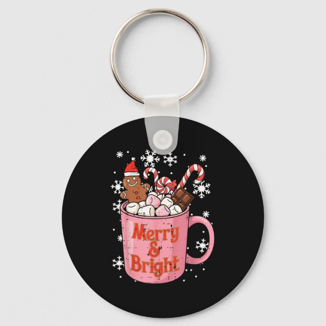Christmas Gingerbread Cocoa Merry Bright Xmas Wome Key Ring (Front)