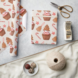 Christmas Gingerbread Cookie Cupcake Wrapping Paper