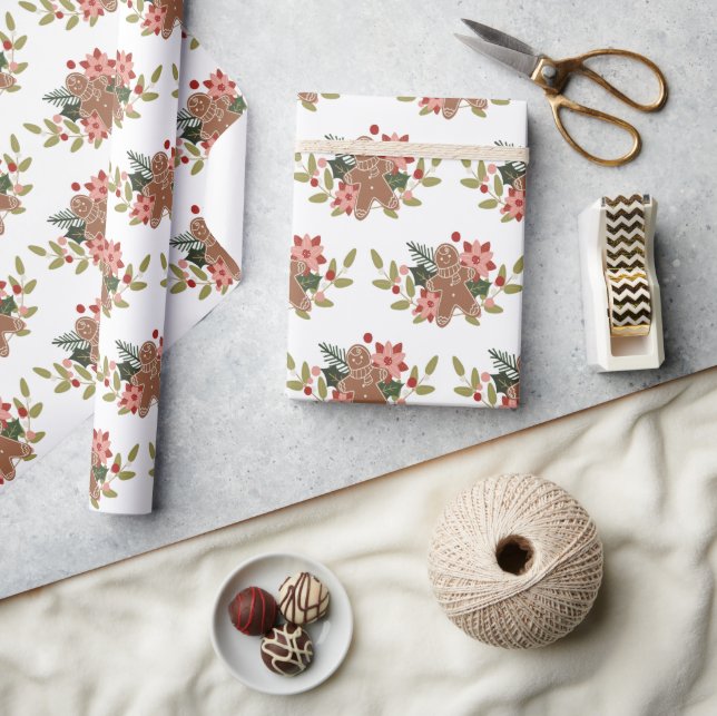 Christmas Gingerbread Cookie Festive Pattern Wrapping Paper (Crafts)