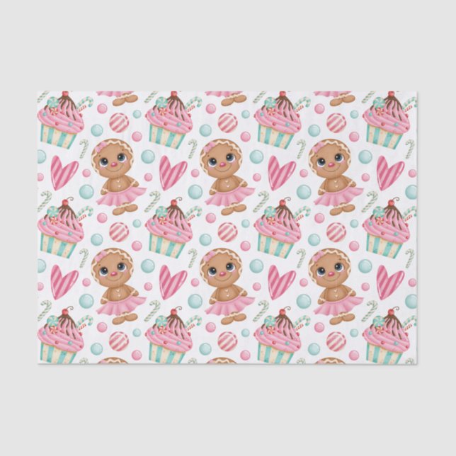 Christmas Gingerbread Cookie Girl Candy & Cupcakes Tissue Paper (Front)