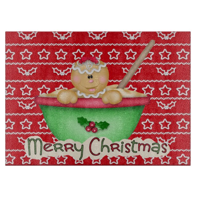 Christmas Gingerbread cookie glass cutting board (Front)