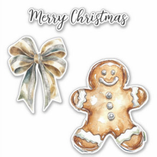 Christmas Gingerbread Cookie Green Gold Bow