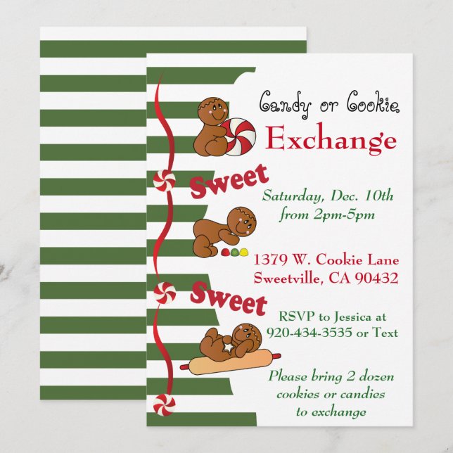 Christmas Gingerbread Cookie or Candy Exchange Invitation (Front/Back)