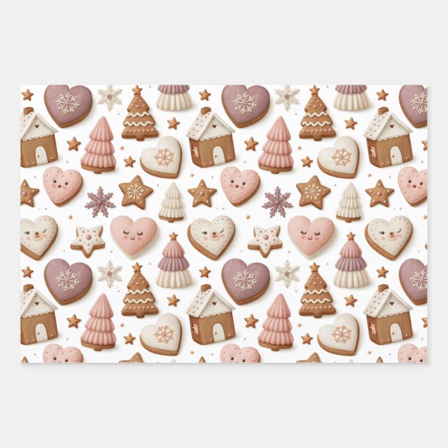Christmas Gingerbread Cookie Pattern Wrapping Paper Sheet (Front)