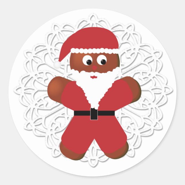 Christmas Gingerbread Cookie Santa Doily Classic Round Sticker (Front)