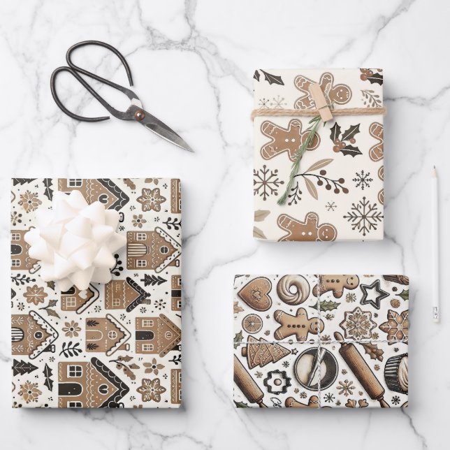 Christmas Gingerbread Cookie Wrapping Paper Sheet (Front)
