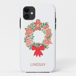 Christmas Gingerbread Cookie Wreath Custom Name iPhone 11 Case