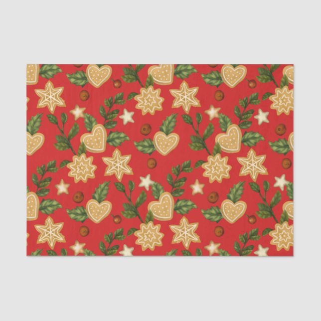 Christmas Gingerbread Cookies and Berries Red  Tissue Paper (Front)