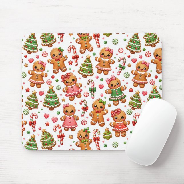 Christmas Gingerbread Cookies and Candy Canes Mouse Mat (With Mouse)