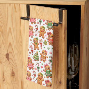 Christmas Gingerbread Cookies and Candy Canes Tea Towel