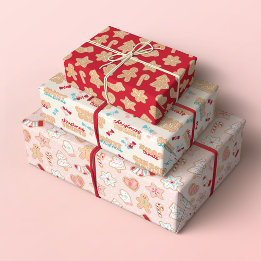Christmas Gingerbread Cookies and Candy Patterns Wrapping Paper Sheet