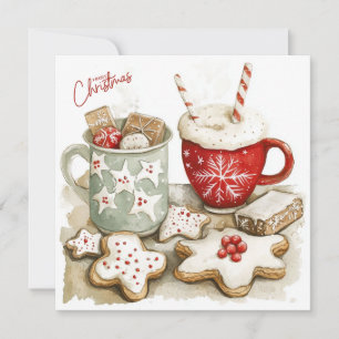 Christmas Gingerbread Cookies and Hot Chocolate  Holiday Card