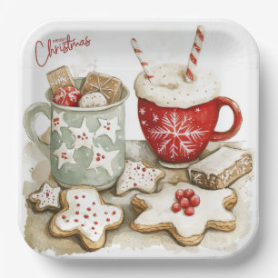 Christmas Gingerbread Cookies and Hot Chocolate  Paper Plate