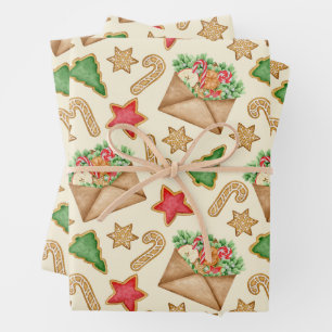 Christmas Gingerbread Cookies and Letters Wrapping Paper Sheet