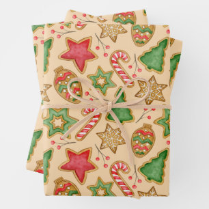 Christmas Gingerbread Cookies and Ornaments Wrapping Paper Sheet
