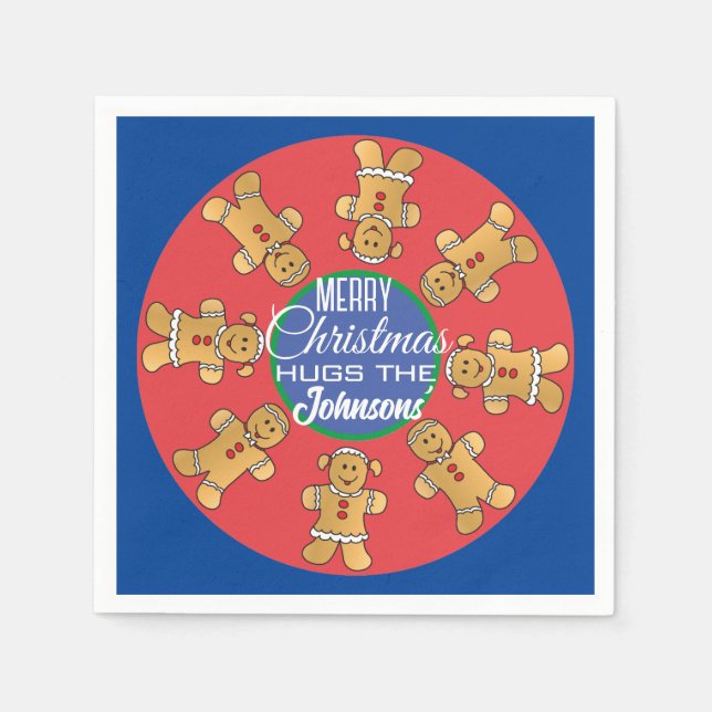 Christmas Gingerbread Cookies Blue Napkin (Front)