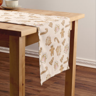Christmas Gingerbread Cookies Candy Canes Long Table Runner