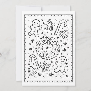 Christmas Gingerbread Cookies Coloring Flat Note Holiday Card