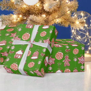 Christmas Gingerbread Cookies Green Wrapping Paper