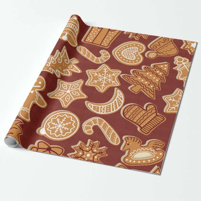 Christmas Gingerbread Cookies Holiday  Wrapping Paper (Unrolled)