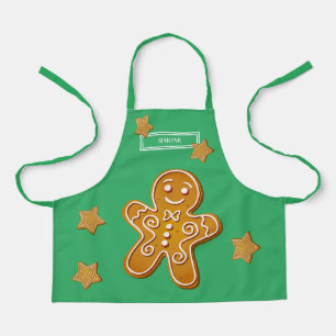Christmas Gingerbread Cookies Monogram Green Apron