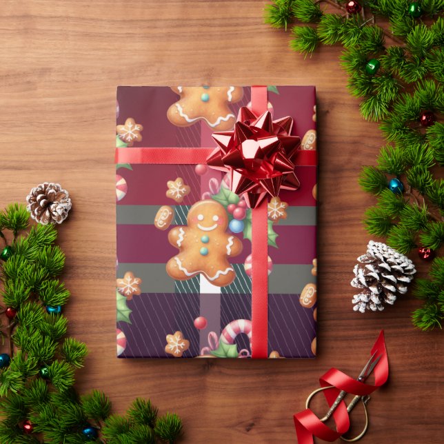 Christmas Gingerbread Cookies Plaid Holiday Pastel Wrapping Paper (Holiday Gift)