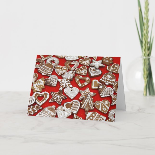 Christmas Gingerbread Cookies Red Holiday Card (Front)