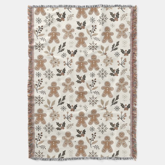 Christmas Gingerbread Cookies Throw Blanket (Front Vertical)