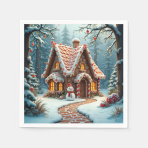 Christmas Gingerbread Cottage With a Snowman  Napkin