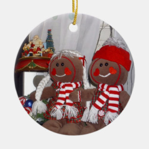 Christmas Gingerbread Couple Plush Stuffed Animals Ceramic Tree Decoration