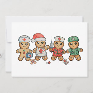 Christmas Gingerbread Cute Nurse Healthcare Xmas Holiday Card