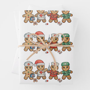 Christmas Gingerbread Cute Nurse Healthcare Xmas Wrapping Paper Sheet