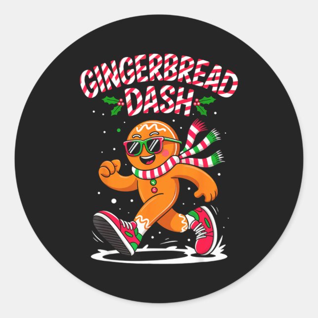 Christmas Gingerbread Dash Running Runner Xmas Mar Classic Round Sticker (Front)