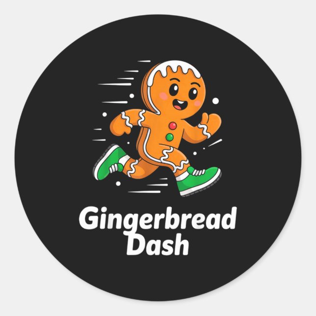 Christmas Gingerbread Dash Running Runner Xmas Mar Classic Round Sticker (Front)