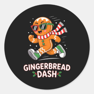 Christmas Gingerbread Dash Running Runner Xmas Mar Classic Round Sticker
