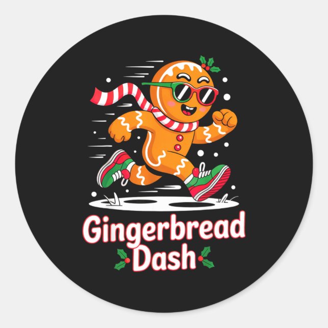 Christmas Gingerbread Dash Running Runner Xmas Mar Classic Round Sticker (Front)